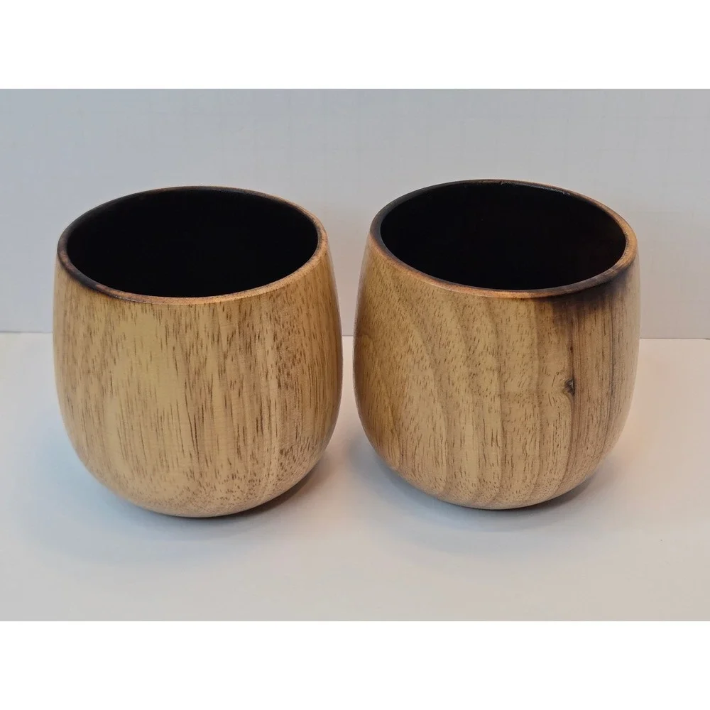 Oaksip Wooden Whiskey‎ Tumbler Set of 2 Handcrafted Natural Grain Charred